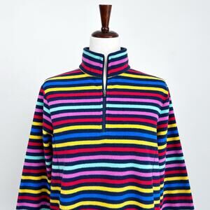Lands' End Colorful Stripe Fleece Quarter-Zip Pullover